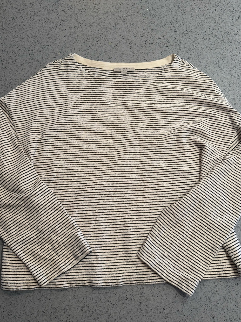 AllSaints Striped Long-Sleeve Crewneck Shirt - Cream & Black